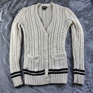 Vintage Ralph Lauren Rugby Cardigan Sweater Womens Small Cable Knit Preppy VTG
